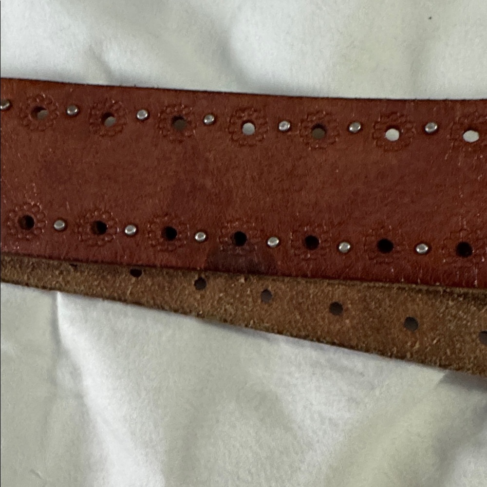 Y2K Brown Leather Belt with Silver Buckle - Picture 6 of 7